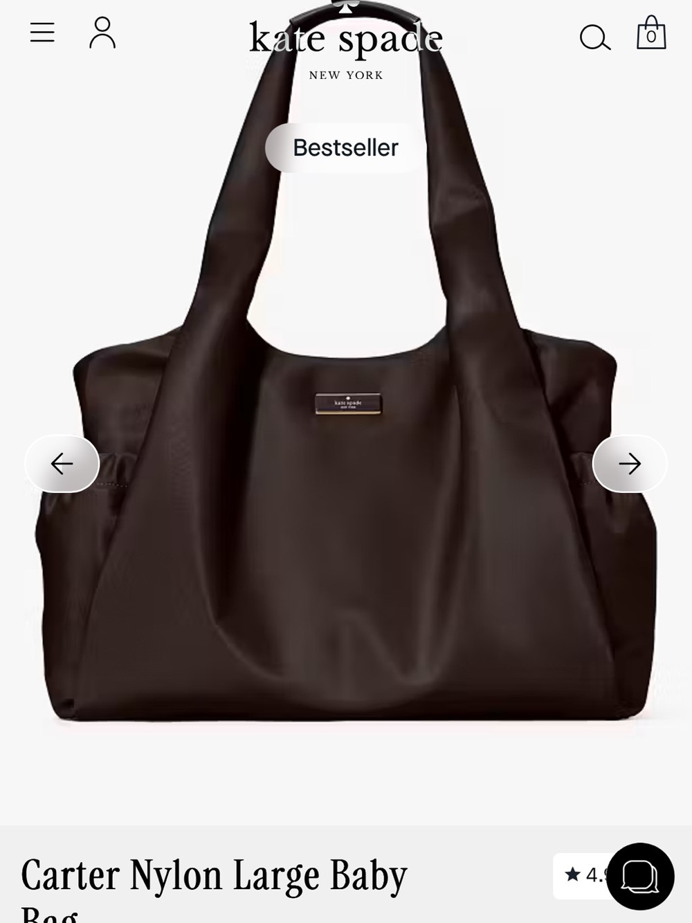 kate spade Carter Nylon Large Baby Bag in deep brown
